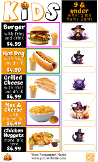 Kids Menu with Food Photos and Game Umthetho we-US template