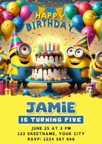 Kids Minions Birthday A5 template