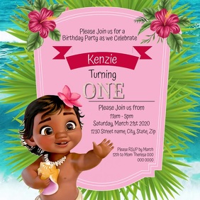 Kids Moana Birthday Invitation Template Square (1:1)