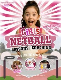 Kids Netball Hockey lessons video ad design template Flyer (US-Letter)