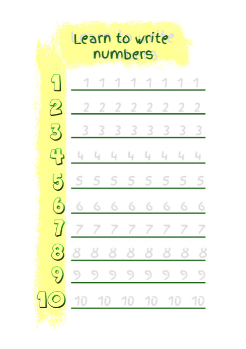 Kids numbers green learn to write Template | PosterMyWall