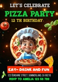 kids pizza party invite A4 template
