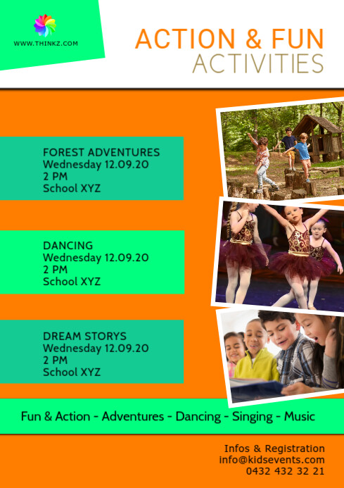 Kids Play Activities action fun sport Dance A4 template