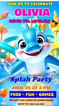 kids pool birthday เรื่องราวบน Instagram template