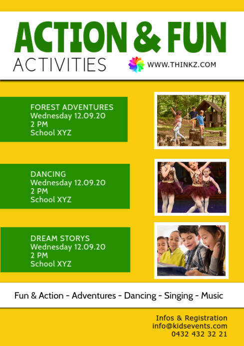 Kids School Activities action fun sport child Template | PosterMyWall
