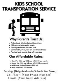 Kids School Transportation Service Tear-off Flyer A6 template