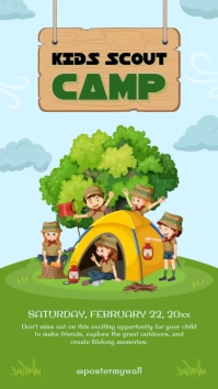 Kids Scout Camp Blue And Green Illustrative Digital na Display (9:16) template