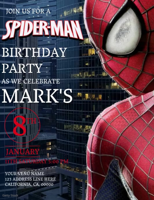 Kids Spiderman Birthday Invitation Template Ulotka (US Letter)