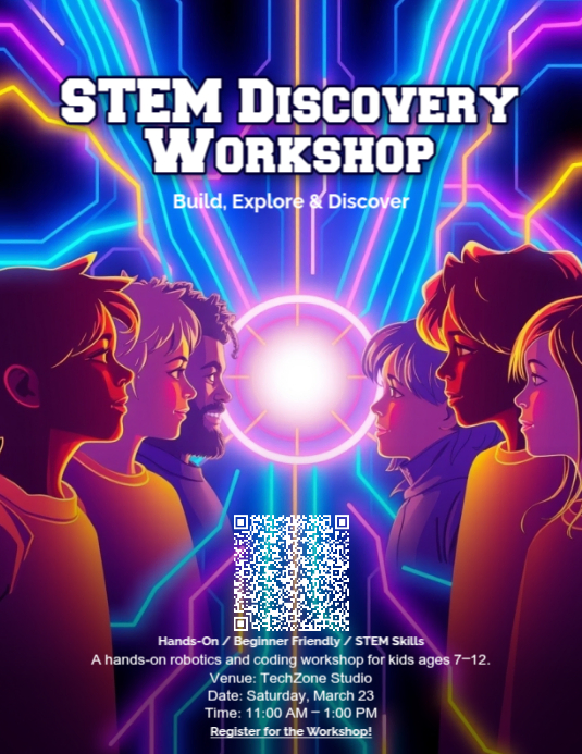 Kids STEM Workshop Flyer Template | Robotics & Coding Class Design ...