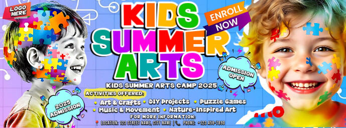 Kids Summer Arts 2025: Unlock Creativity Through Colors & Play Facebook Cover Photo template