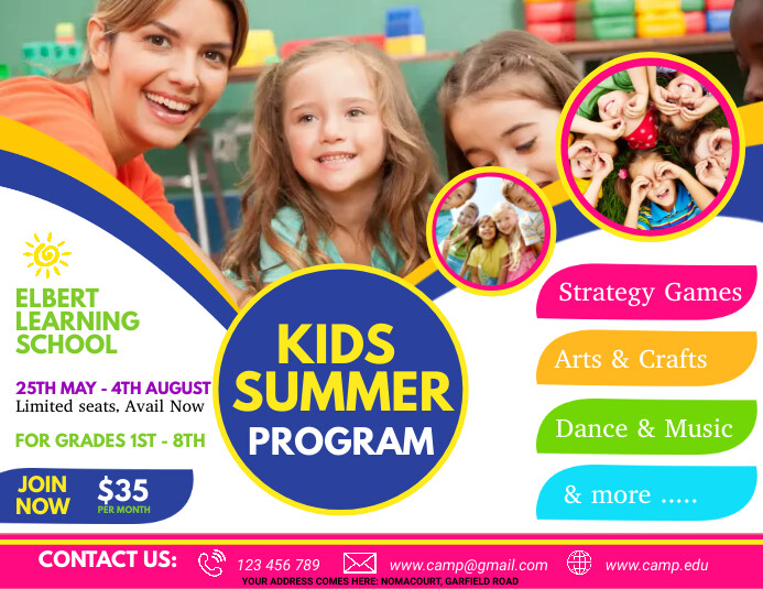 kids summer camp, summer camp, holidays Ulotka (US Letter) template