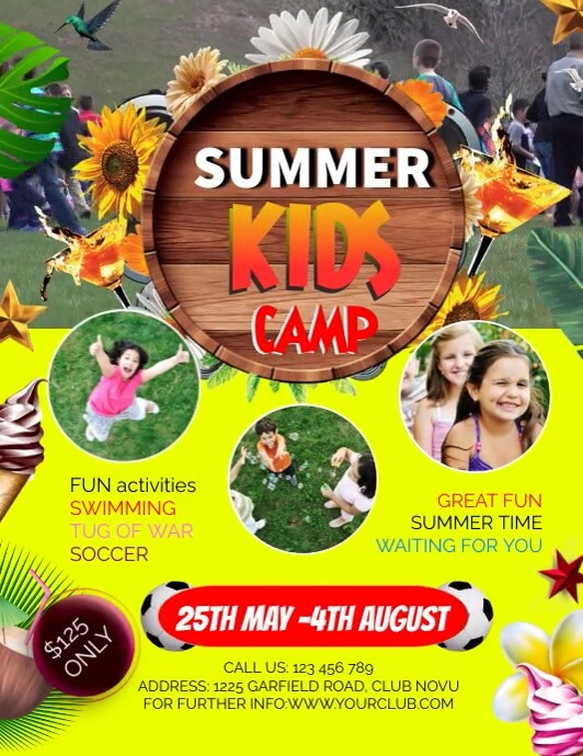 kids summer camp, summer camp, holidays Flyer (US Letter) template