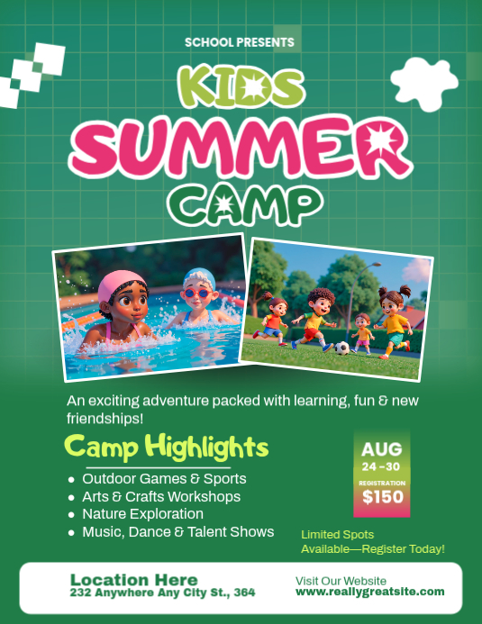 Kids Summer Camp — Fun Outdoor Adventure Flyer | Editable Template ...