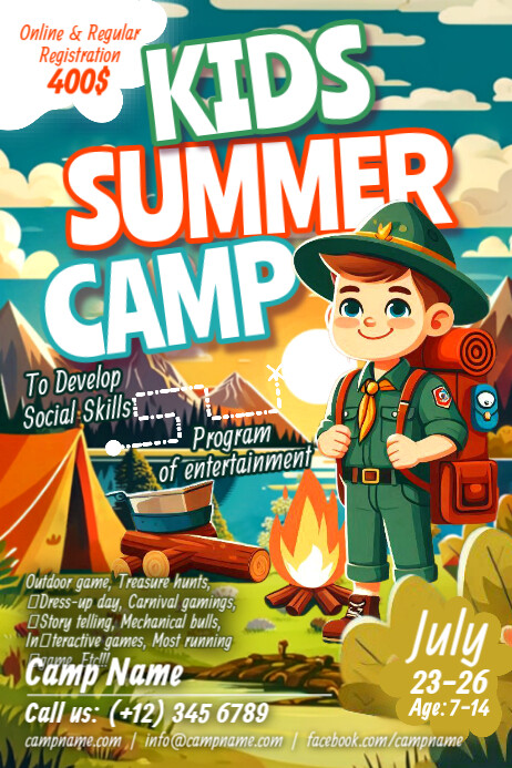 Kids Summer Camp Banner 4' × 6' template