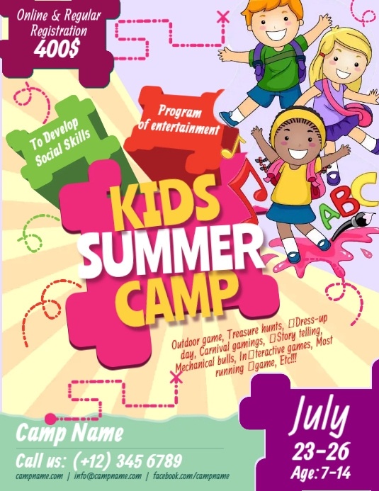 Kids Summer Camp Poster Design Premium PSD | Kids Summer Camp Event