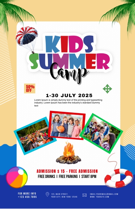 kids summer camp Tabloid template