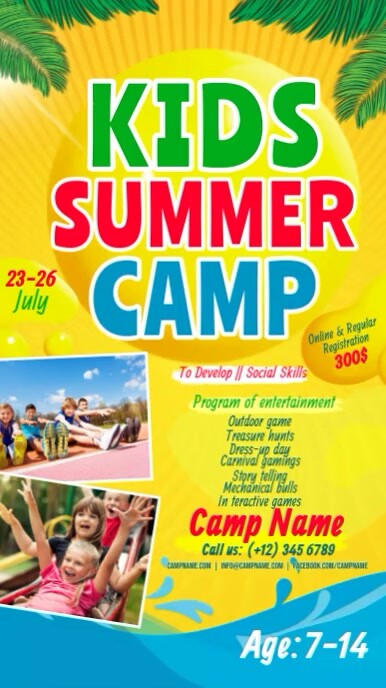 Kids Summer Camp Digitale Vertoning (9:16) template