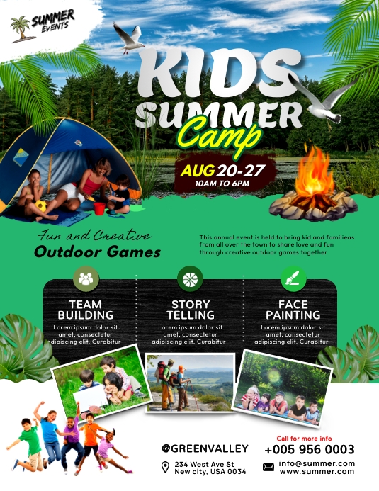 Kids Summer Camp Poster Design Premium PSD | Kids Summer Camp Event