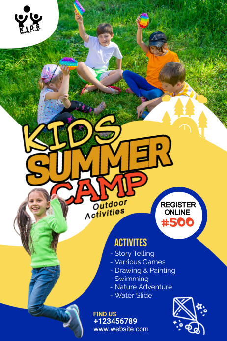 Kids Summer Camp Poster Design Premium PSD | Kids Summer Camp Event