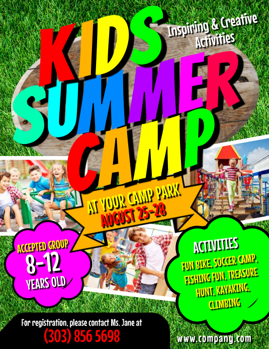 Kids Summer Camp Flyer Template Løbeseddel (US Letter)