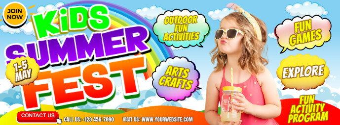 Kids Summer Fest: May Fun Days Fotografia de capa do Facebook template