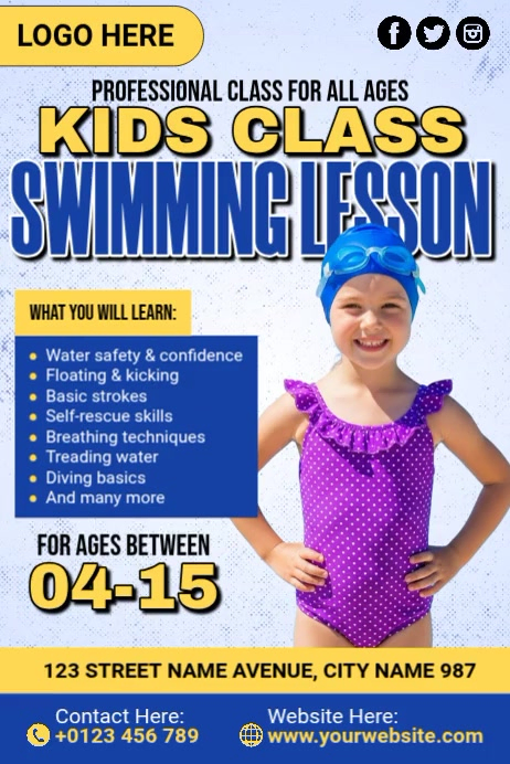 Swimming Lessons For Kids Template | PosterMyWall