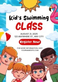 Kids Swimming Class Flyer A3 template