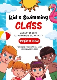 Kids Swimming Class Flyer A3 template
