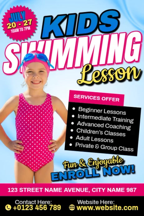Blue Swimming Lessons Posters Template | PosterMyWall