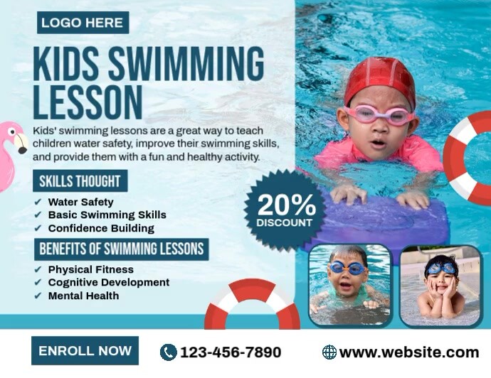 Kids Swimming Lesson Flyer (Letter pang-US) template