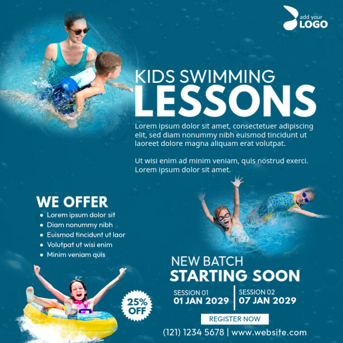 Kids Swimming Lessons Ad Template | PosterMyWall