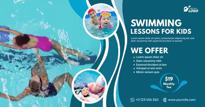 Swimming Lesson Promo Kids Swimming Lessons Ad Template เทมเพลต | PosterMyWall
