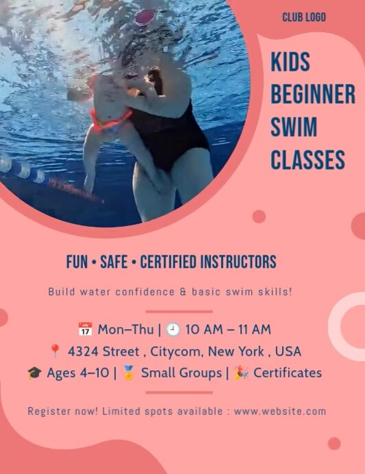 kids swimming lessons Pamflet (VSA Brief) template