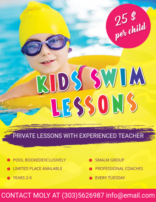 Kids Swimming Lessons Flyer Template Modelo | PosterMyWall