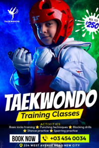 Kids Taekwondo classes children martial arts Training lessons center invitation Poster background so template
