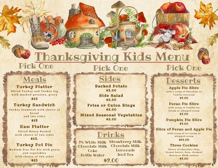 Kids Thanksgiving Menu Template | PosterMyWall