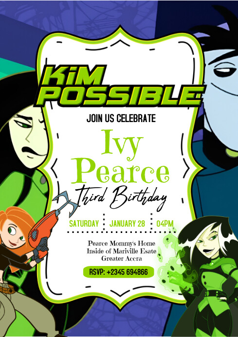 Kim Possible A Sitch Birthday Party Invitatio A4 template