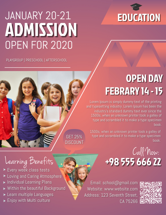 Kindergarten Admission Flyer Template Postermywall