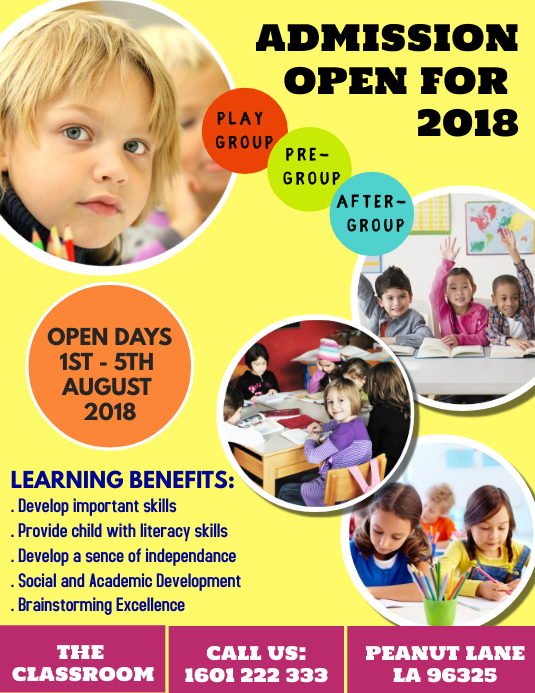 Kindergarten Admission Open Day Flyer Template Folheto (US Letter)