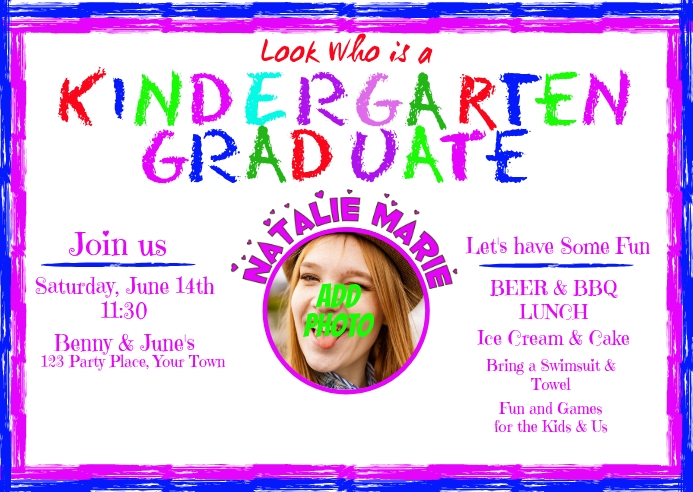 Kindergarten Graduation Invitation Postcard Templat Postermywall