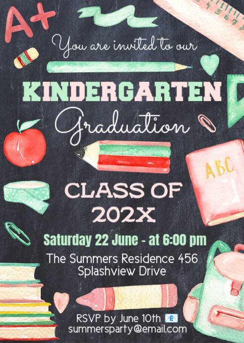 Kindergarten Graduation Invitation Template A6