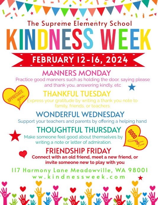 Kindness Week Flyer, School Spirit Schedule template