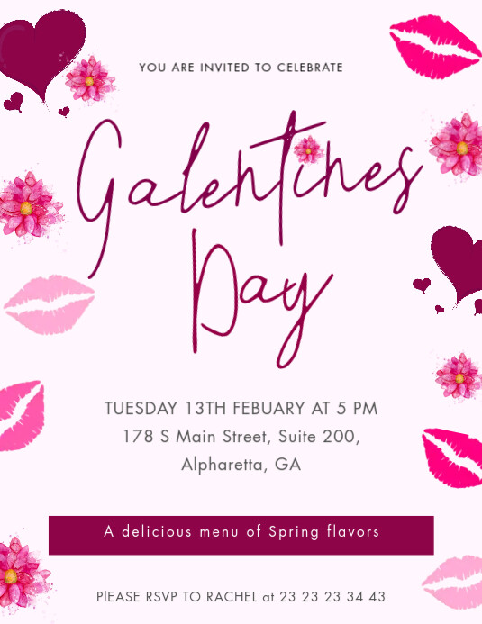 Kisses Galentine's Day Invite Flyer template