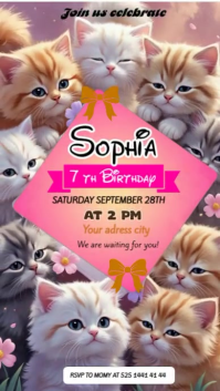 Kittens birthday invitation Historia de Instagram template