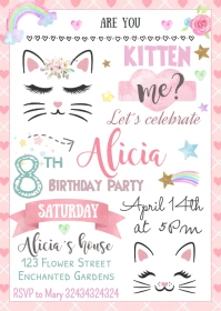 Kitty Cat Birthday Invitation A6 template