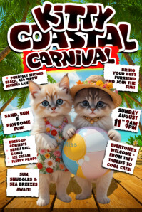 Kitty Coastal Carnival: A Paws-itively Purrfect Beach Bash! Poster template