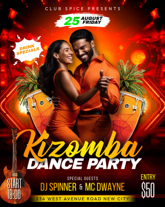 Kizomba dance night club festival concert event social media editable flyer template poster maker Instagram Portrait