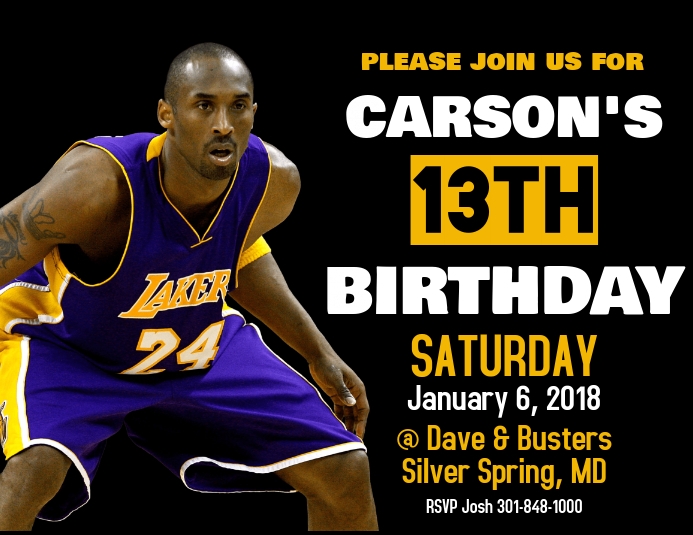 Kobe Bryant Birthday Invitation Template Postermywall