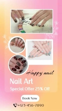 Kolase Yellow And Pink Gradients Polaroid Nail Salon Sale  Reel Instagram Instagram-Reel template