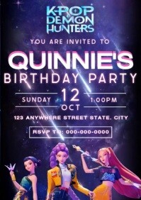 KPOP DEMON HUNTERS BIRTHDAY INVITATION A4 template